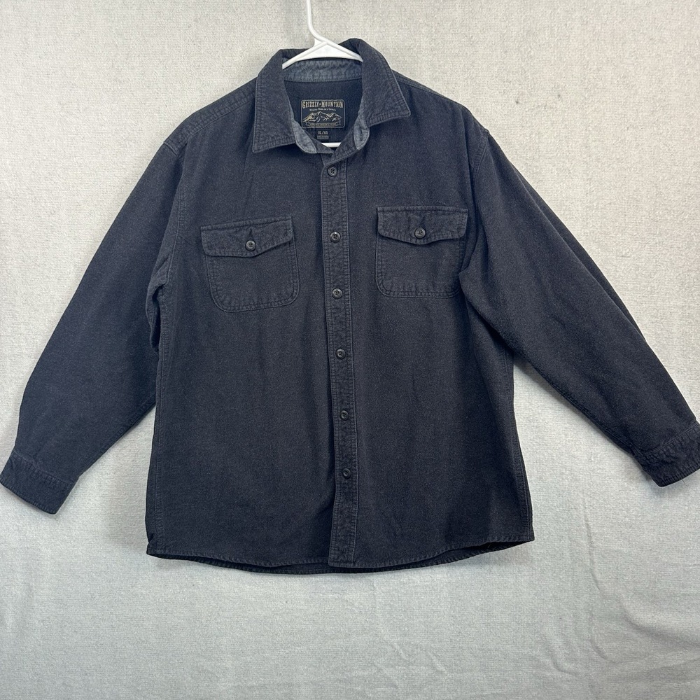 Grizzly Mountain Sz XL Button Up Flannel‎ Black Shirt Men's